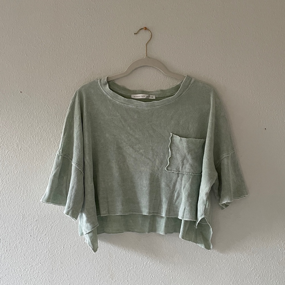 Altar’d State Waffle T-shirt Oversize Boxy Waffle Crop Tee Washed Look Coastal